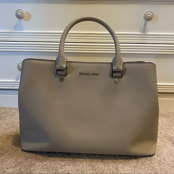 Michael Kors Handbags - Michael Kors Savannah Large Saffiano Leather Satchel in Cement